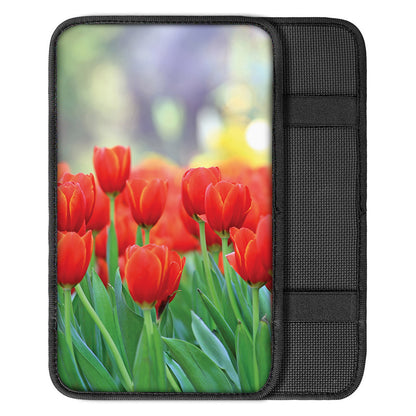 Red Tulip Print Car Center Console Cover