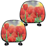 Red Tulip Print Car Headrest Covers
