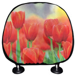 Red Tulip Print Car Headrest Covers