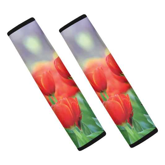 Red Tulip Print Car Seat Belt Covers