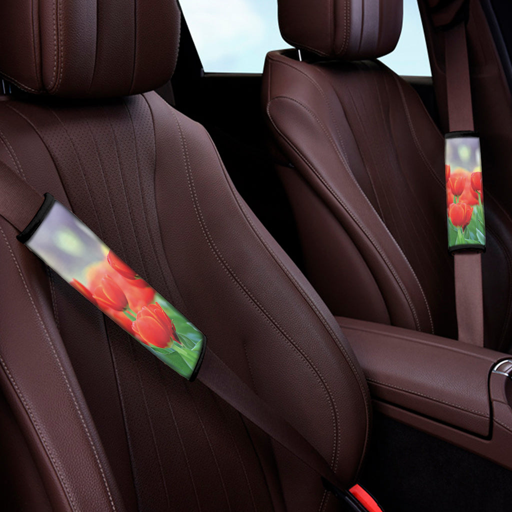 Red Tulip Print Car Seat Belt Covers