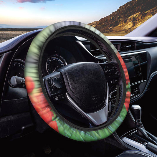 Red Tulip Print Car Steering Wheel Cover