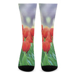 Red Tulip Print Crew Socks
