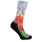 Red Tulip Print Crew Socks