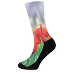 Red Tulip Print Crew Socks