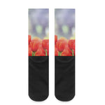 Red Tulip Print Crew Socks