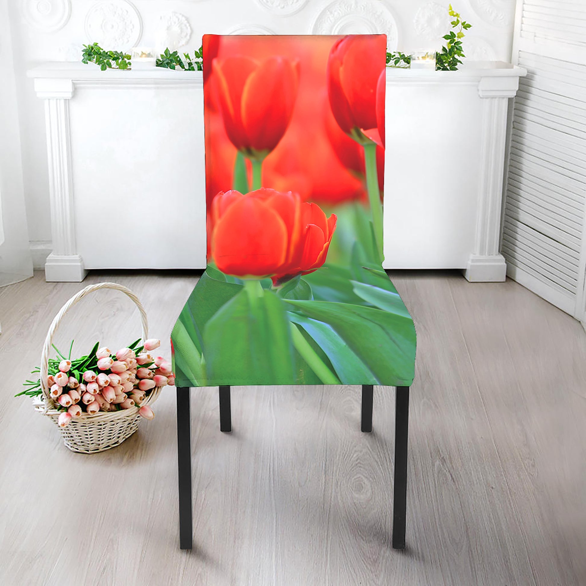 Red Tulip Print Dining Chair Slipcover