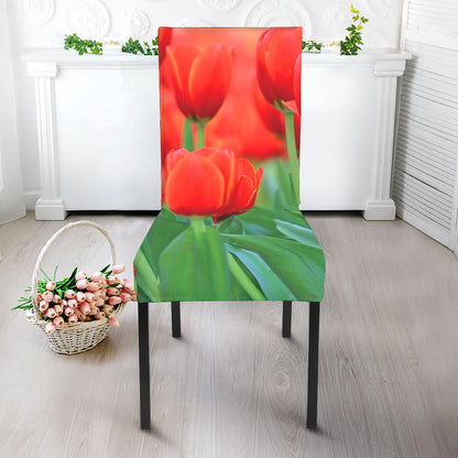 Red Tulip Print Dining Chair Slipcover