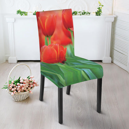 Red Tulip Print Dining Chair Slipcover