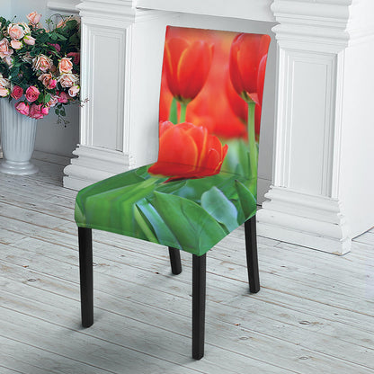 Red Tulip Print Dining Chair Slipcover