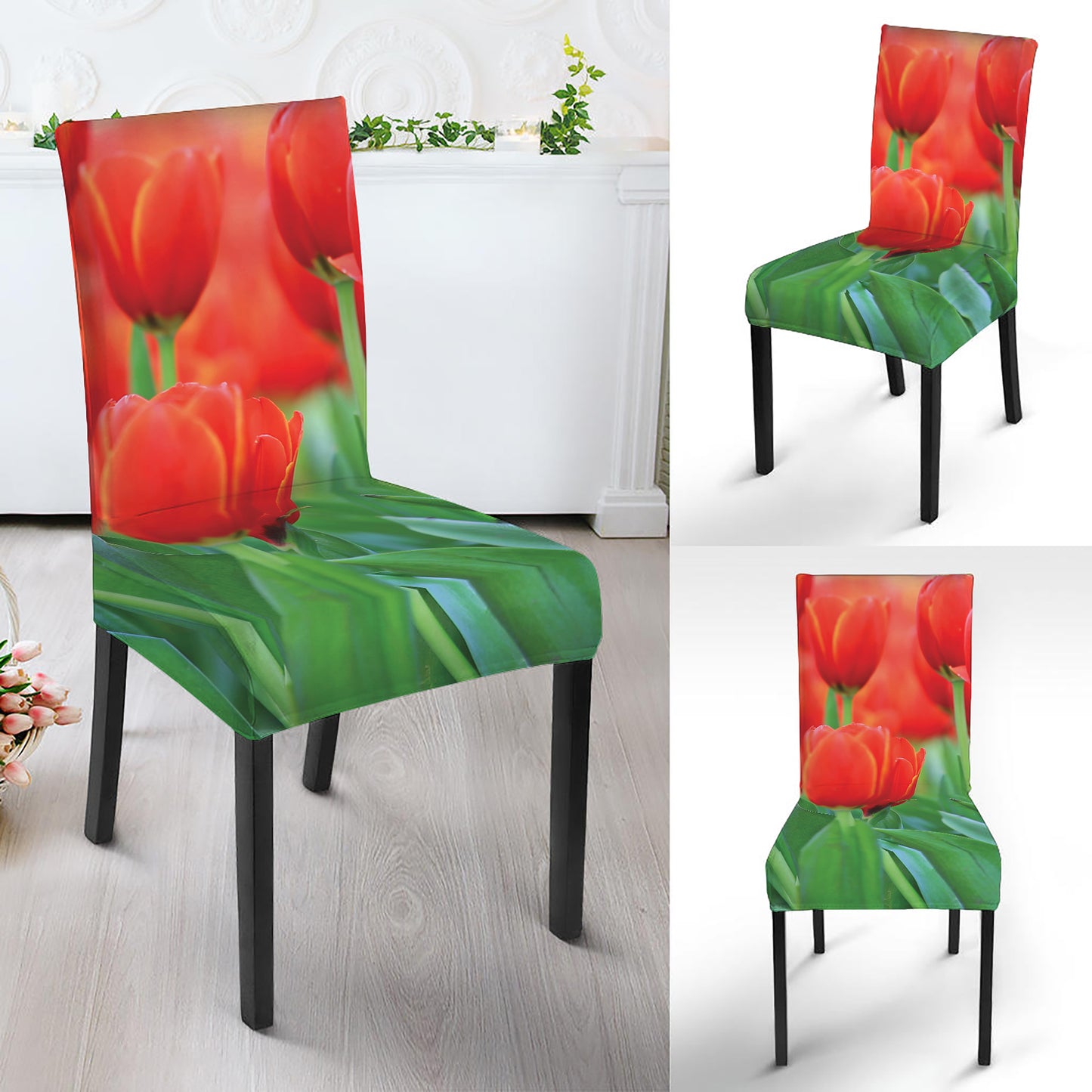 Red Tulip Print Dining Chair Slipcover