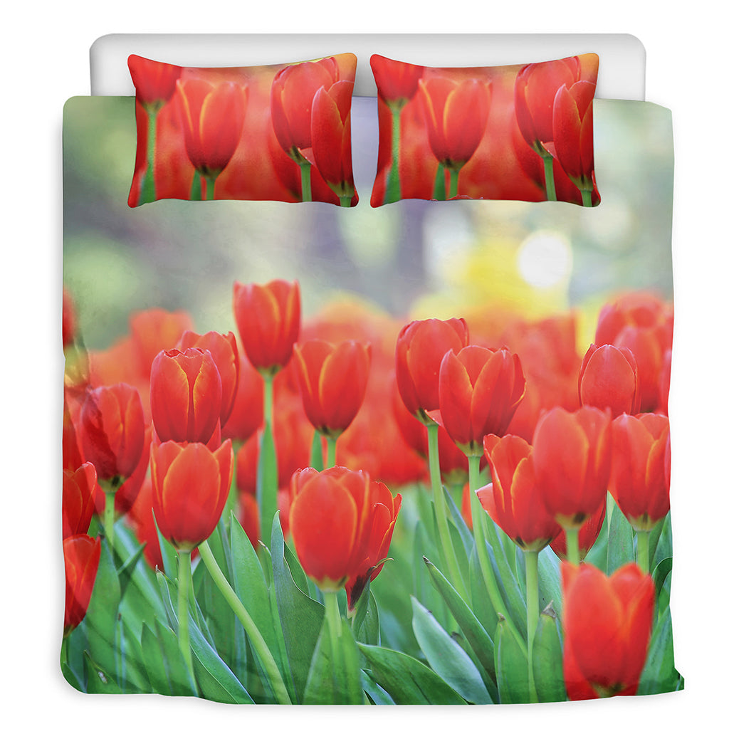 Red Tulip Print Duvet Cover Bedding Set