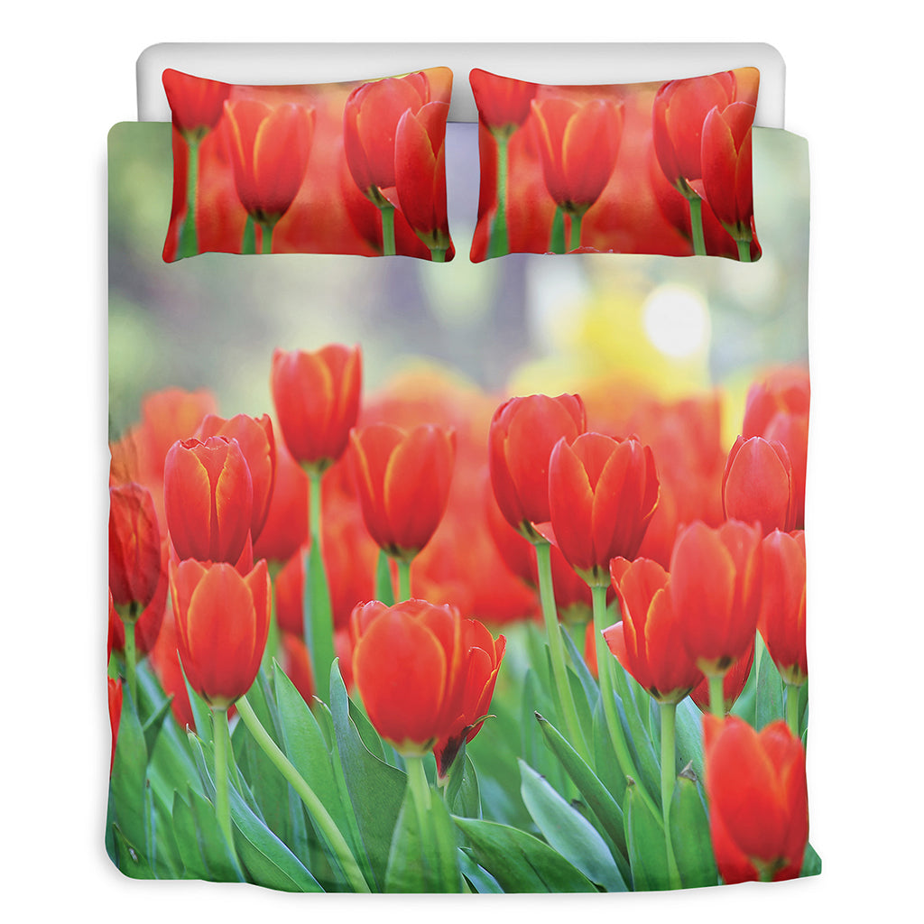 Red Tulip Print Duvet Cover Bedding Set