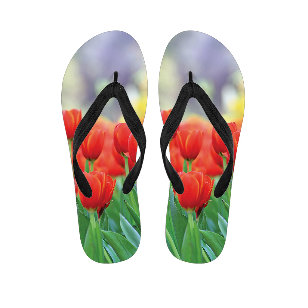 Red Tulip Print Flip Flops