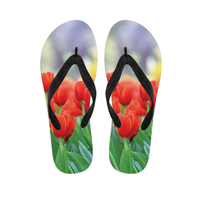 Red Tulip Print Flip Flops