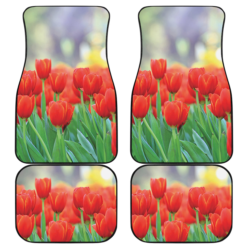Red Tulip Print Front and Back Car Floor Mats