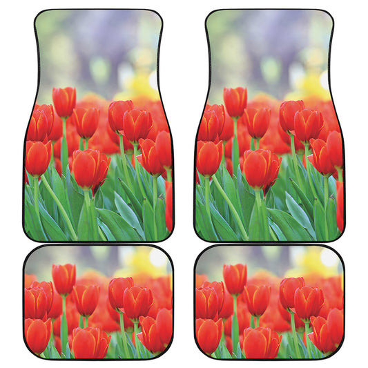 Red Tulip Print Front and Back Car Floor Mats