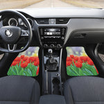 Red Tulip Print Front and Back Car Floor Mats