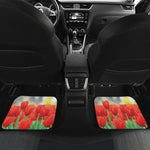 Red Tulip Print Front and Back Car Floor Mats