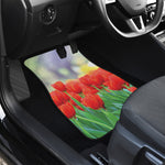 Red Tulip Print Front and Back Car Floor Mats