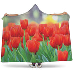 Red Tulip Print Hooded Blanket
