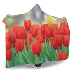 Red Tulip Print Hooded Blanket
