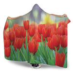 Red Tulip Print Hooded Blanket