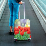 Red Tulip Print Luggage Cover