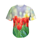Red Tulip Print Men's Baseball Jersey