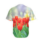 Red Tulip Print Men's Baseball Jersey