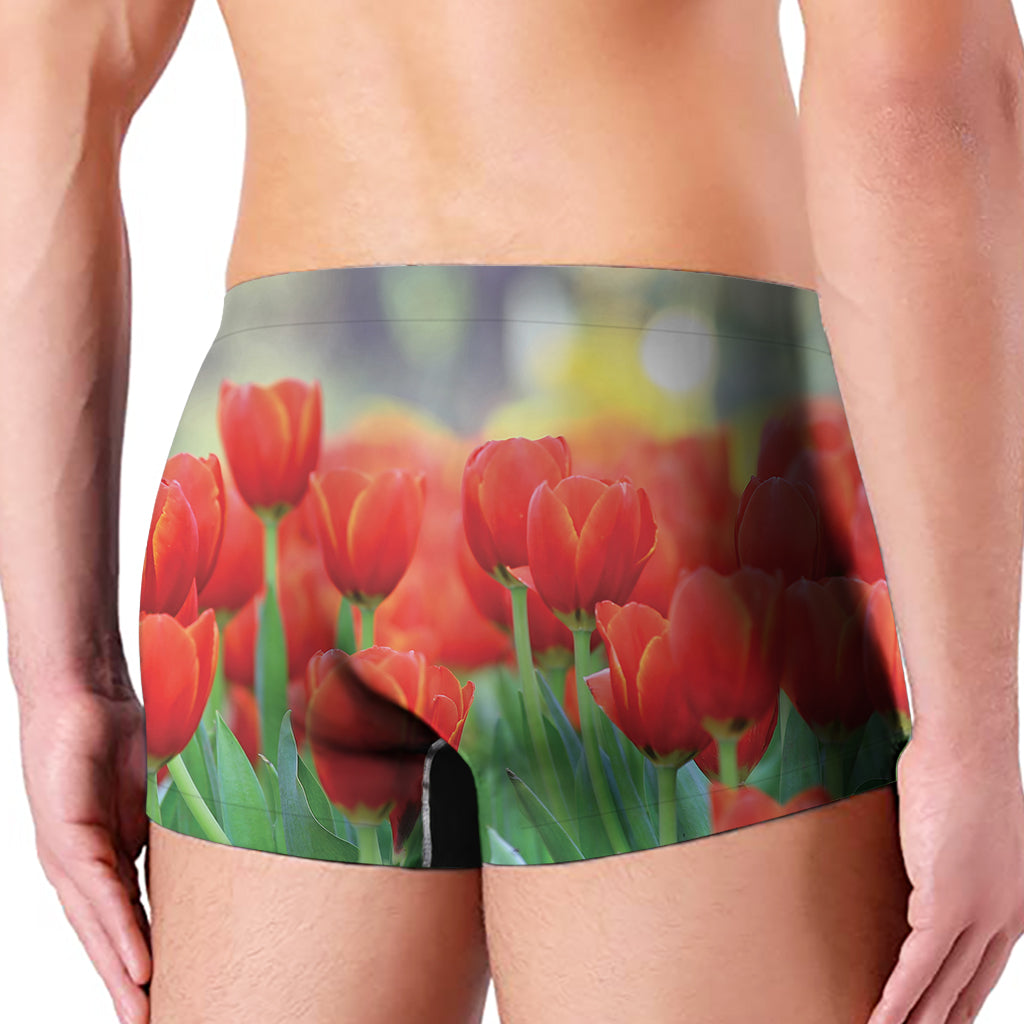 Red Tulip Print Men's Boxer Briefs