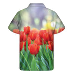 Red Tulip Print Men's Short Sleeve Shirt