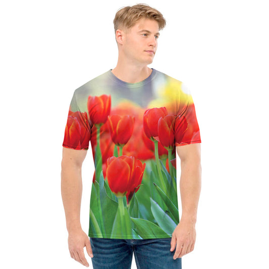 Red Tulip Print Men's T-Shirt