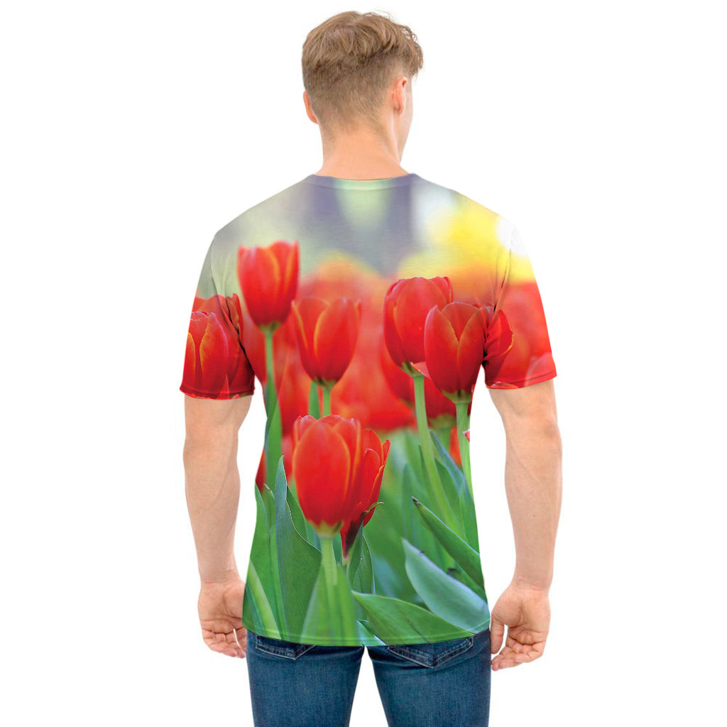 Red Tulip Print Men's T-Shirt