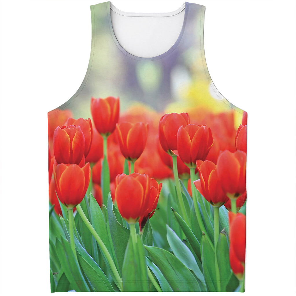 Red Tulip Print Men's Tank Top