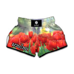 Red Tulip Print Muay Thai Boxing Shorts