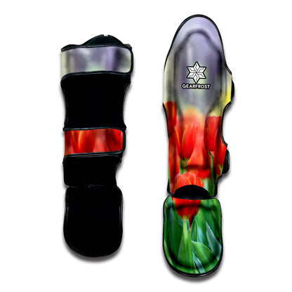 Red Tulip Print Muay Thai Shin Guard