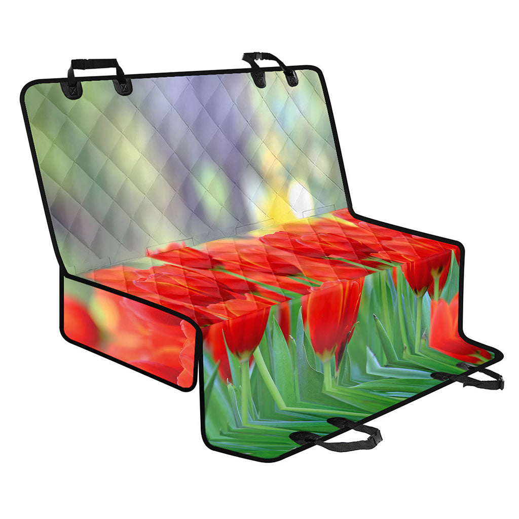 Red Tulip Print Pet Car Back Seat Cover