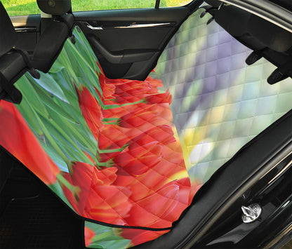 Red Tulip Print Pet Car Back Seat Cover