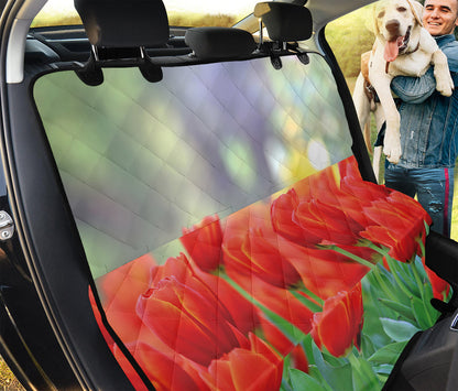 Red Tulip Print Pet Car Back Seat Cover