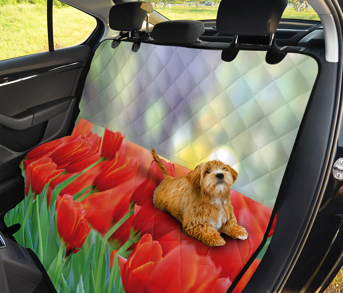 Red Tulip Print Pet Car Back Seat Cover
