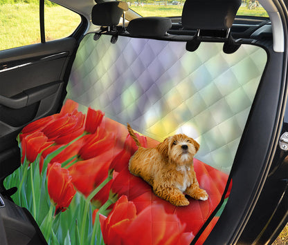 Red Tulip Print Pet Car Back Seat Cover