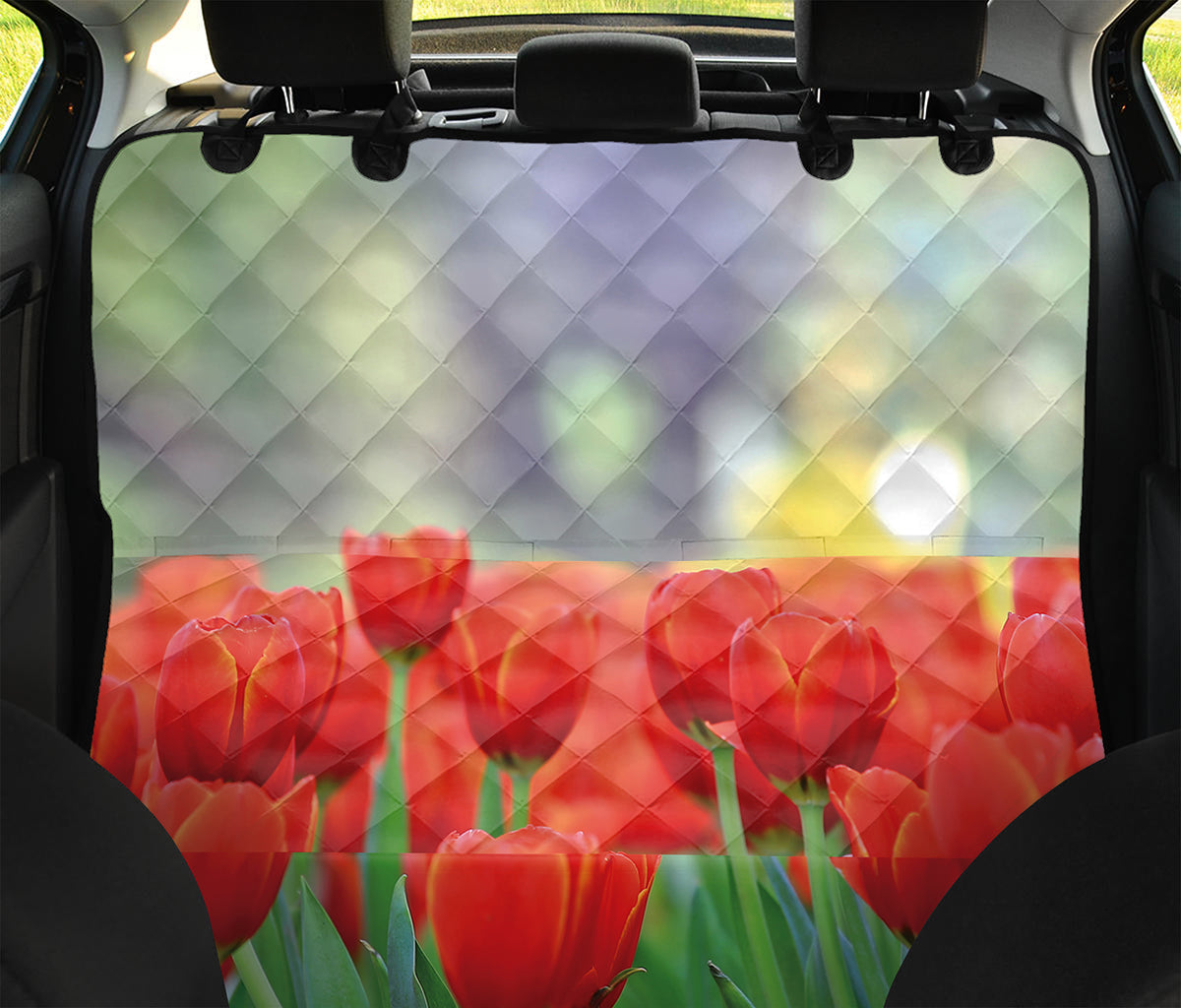Red Tulip Print Pet Car Back Seat Cover