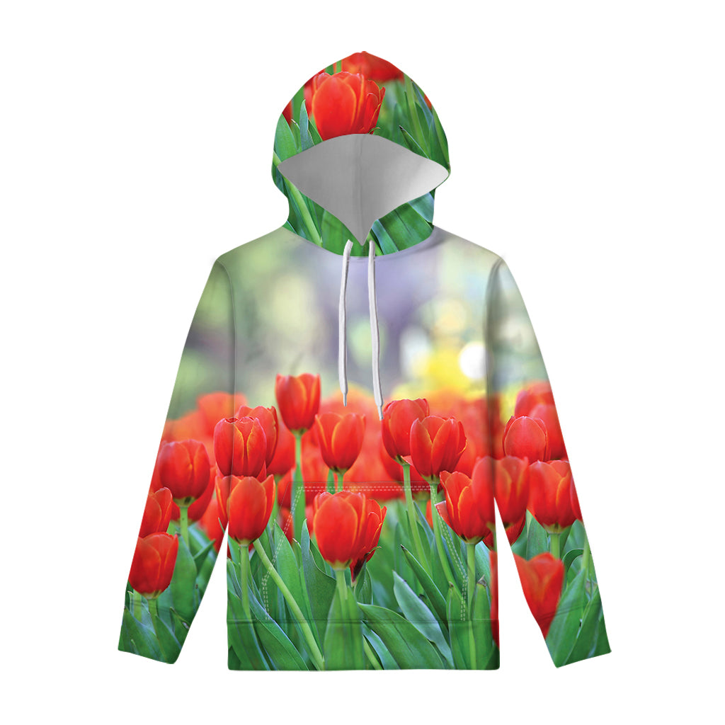 Red Tulip Print Pullover Hoodie