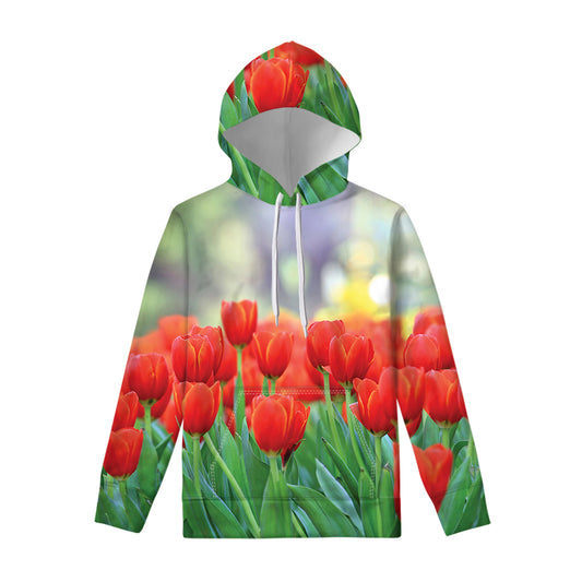 Red Tulip Print Pullover Hoodie