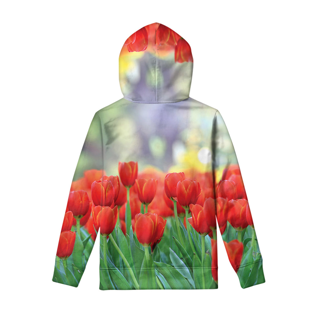 Red Tulip Print Pullover Hoodie