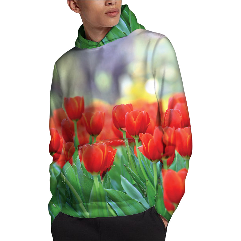 Red Tulip Print Pullover Hoodie