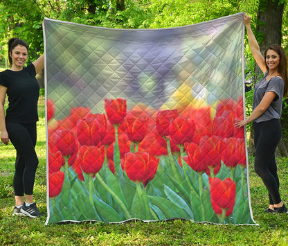 Red Tulip Print Quilt