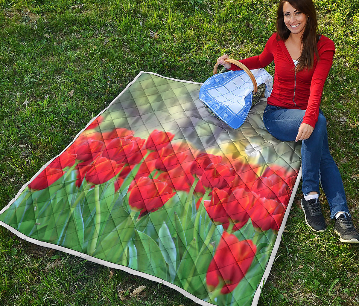 Red Tulip Print Quilt
