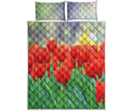 Red Tulip Print Quilt Bed Set